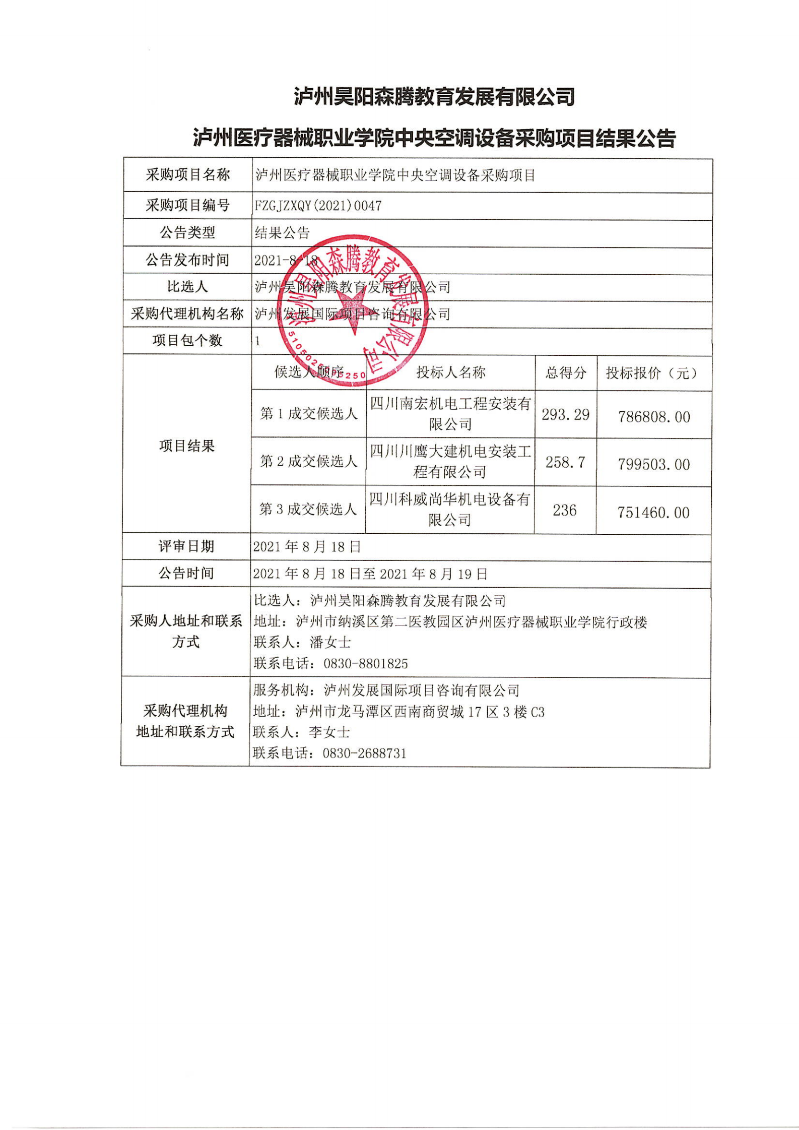瀘州醫(yī)療器械職業(yè)學院中央空調設備采購項目結果公告_00.png